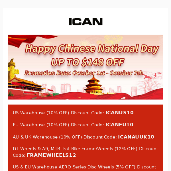 Happy Chinese National Day-UP TO $148 OFF