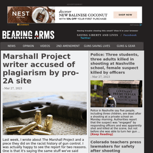 Bearing Arms - Mar 27 - Marshall Project writer accused of plagiarism by pro-2A site