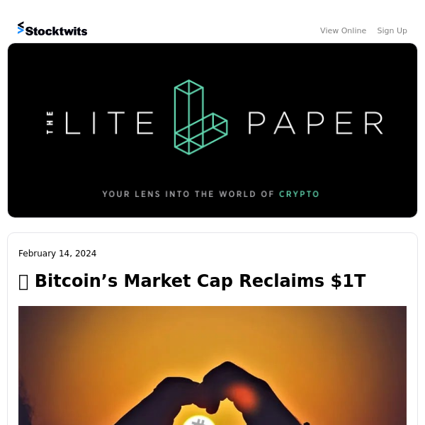 🫶 Bitcoin’s Market Cap Reclaims $1T