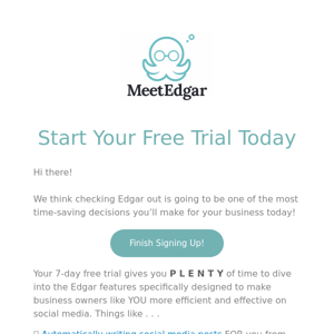 Start your trial and get 25% off a WHOLE YEAR for attending an Edgar demo! 🐙