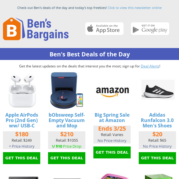 Ben's Best Deals: $180 AirPods Pro - Big Spring Sale at Amazon -  $20 Adidas Runfalcon Shoes - $43 Arctic Zone Cooler