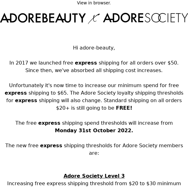 An update on Adore Society benefits