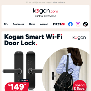 Kogan fingerprint smart door lock only $149 (SRP $299.99) - Never worry about losing your keys again!