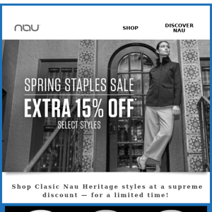 Save an Extra 15% on Nau Heritage Spring Staples!
