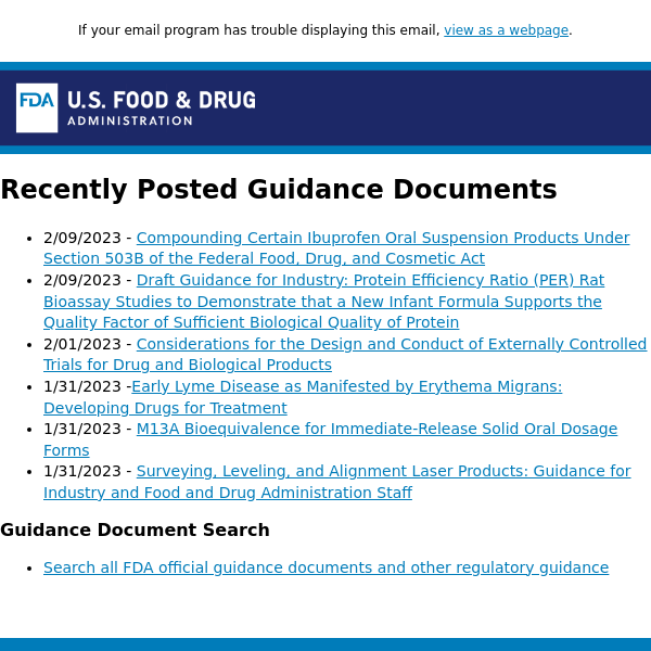 Recently Posted Guidance Documents