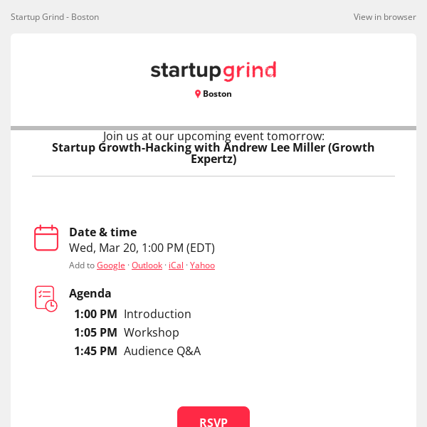 Event Tomorrow: Startup Growth-Hacking with Andrew Lee Miller (Growth Expertz)