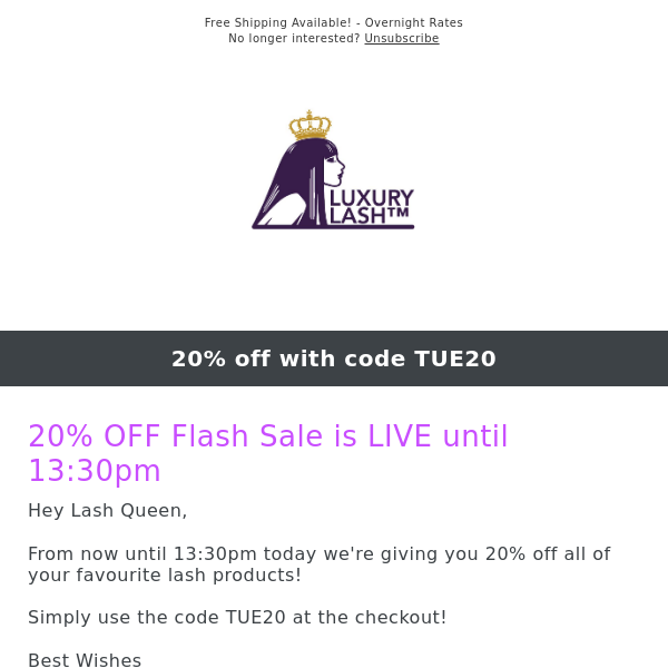 Don't Miss Out! 20% OFF Flash Sale is LIVE until 13:30pm!