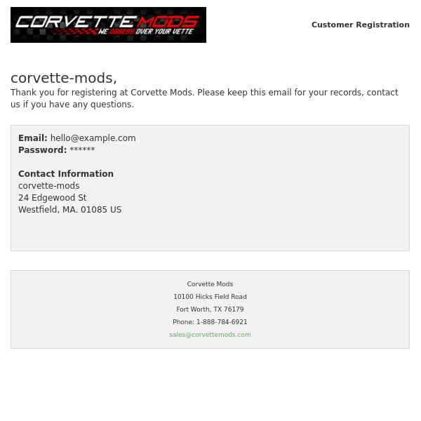 Corvette Mods: Customer Registration