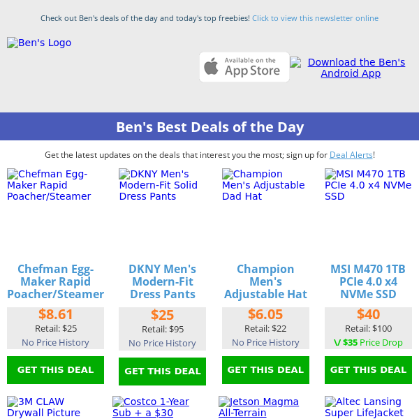 Ben's Best Deals: $6.05 Champion Hat - $49 Hoverboard - $8.61 Egg Maker - $40 MSI 1TB SSD