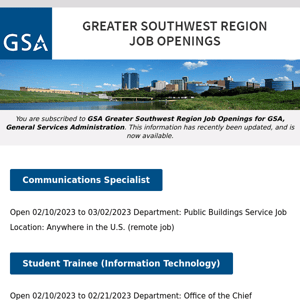 New/Current Job Opportunities in the GSA Greater Southwest Region