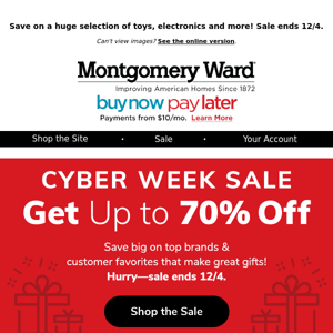 SAVE NOW! Up to 70% Off at the Cyber Week Sale