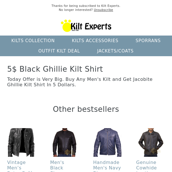 Kilt Shirt For 5$ Only