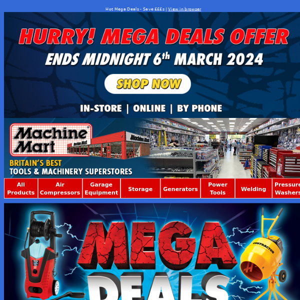 Our Mega Deals Special Offer has Up to 28% Off Power Tools and Machinery