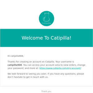 Your Account Has Been Created | Catipilla