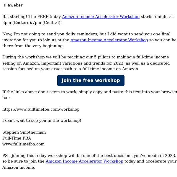 Starting Now! The FREE Amazon Income Accelerator Workshop