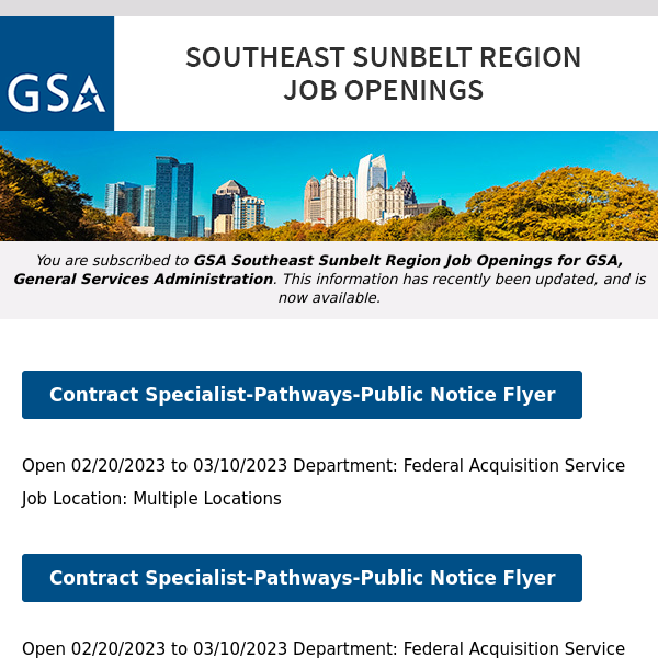 New/Current Job Opportunities in the GSA Southeast Sunbelt Region