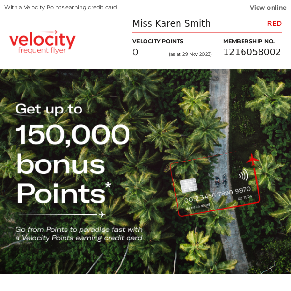 Virgin Australia, from Points to paradise fast, with up to 150,000 bonus Points