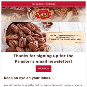 Thanks for signing up for the Priester's newsletter!