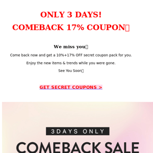 Secret 17% OFF💌 Comeback and Unleash coupon🎉
