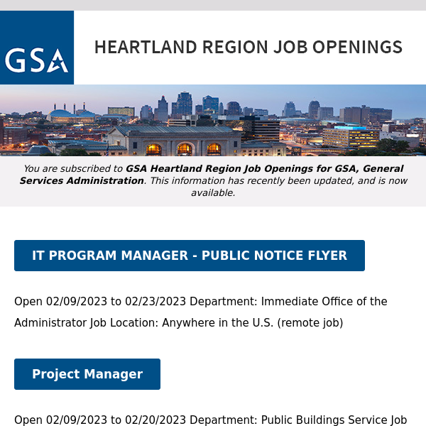 New/Current Job Opportunities in the GSA Heartland Region