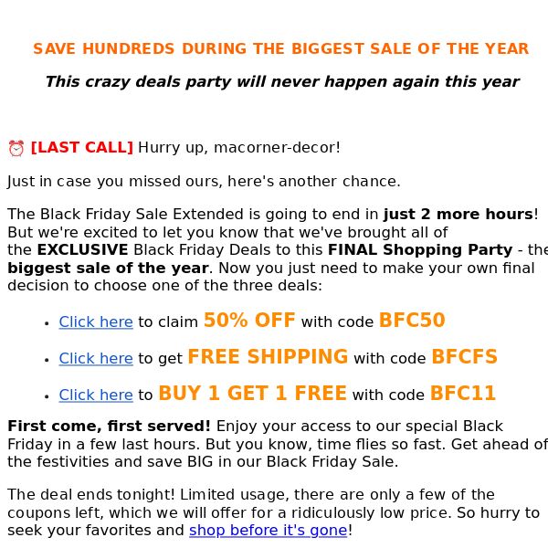 This crazy deals will never happen again this year!!! - Macorner Decor