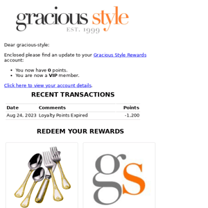 Your Gracious Style Rewards Statement