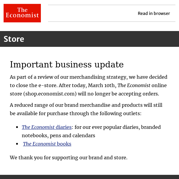 The Economist Store Update - Economist Store