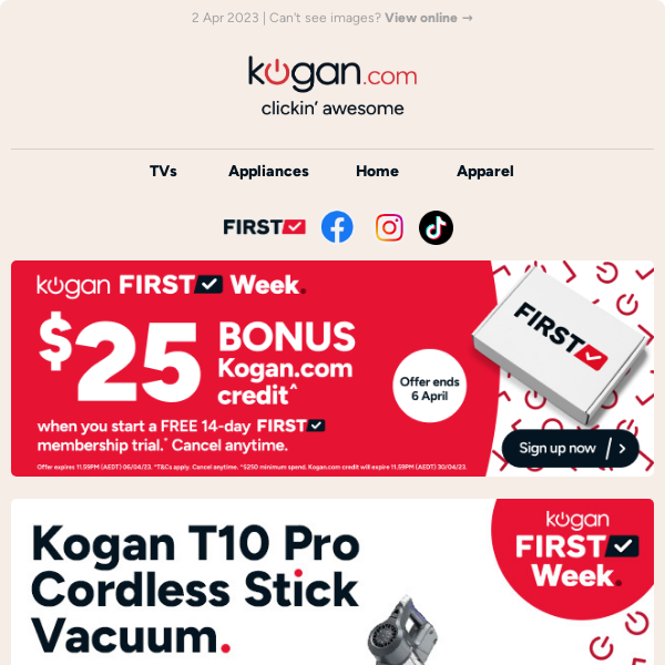 Exclusive Kogan FIRST Week Deal ✔️ Kogan T10 Pro cordless vacuum just $139* (SRP: $399.99)