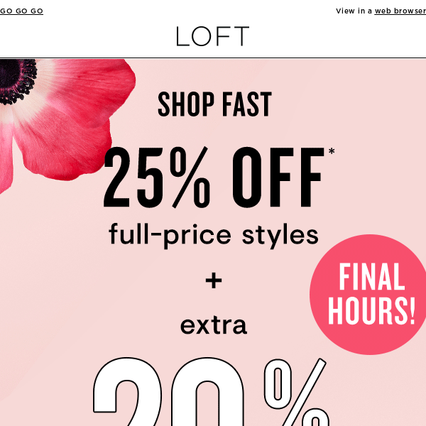 Shop FAST! 25% off + extra 20% off ENDS TONIGHT!