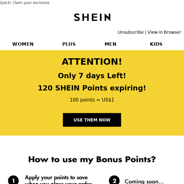 Reminder: Your points are expiring soon! shein - SHEIN