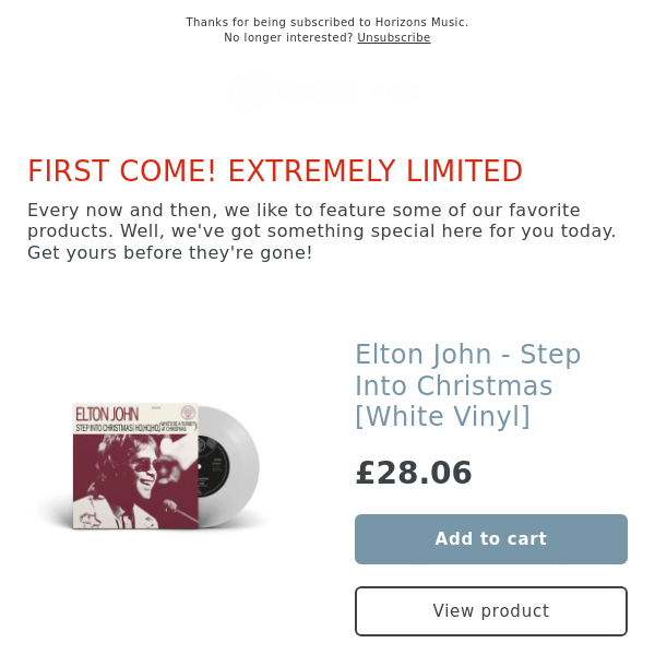 EXTREMELY LIMITED! Elton John - Step Into Christmas [White Vinyl]