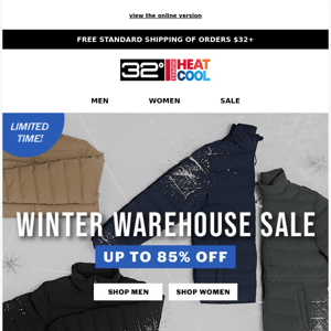 Up to 85% Off Best-Selling Styles | Shop the 32 Degrees Warehouse Sale Event