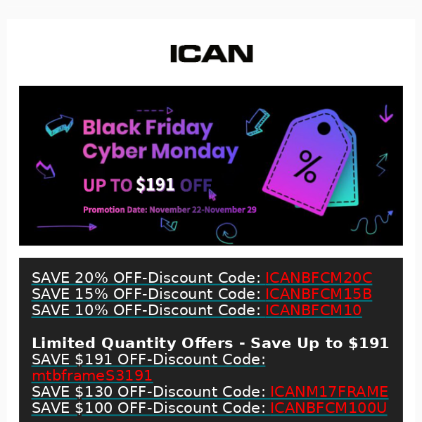 🚲ICAN Black Friday & Cyber Monday Sale-Up to 20% Off