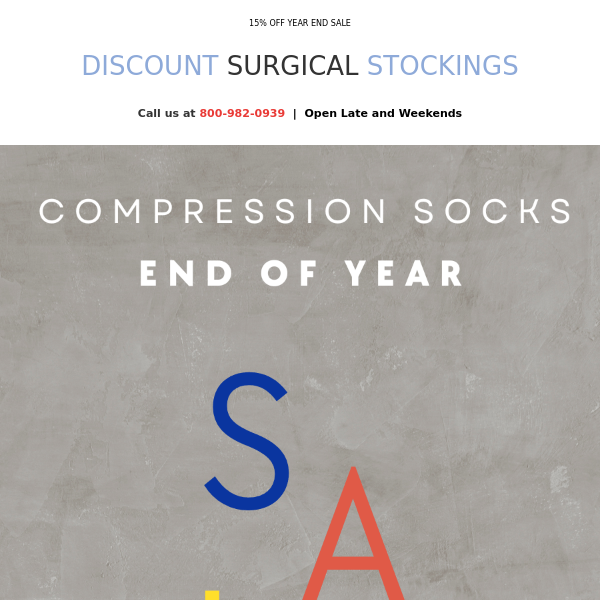 15% OFF Year End Sale Sitewide on Compression Socks