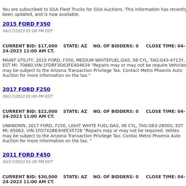 GSA Auctions GSA Fleet Trucks Update