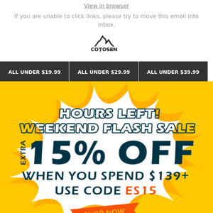 Hi There, Celebrate The Weekend With Our Flash Sale! Ends Money!