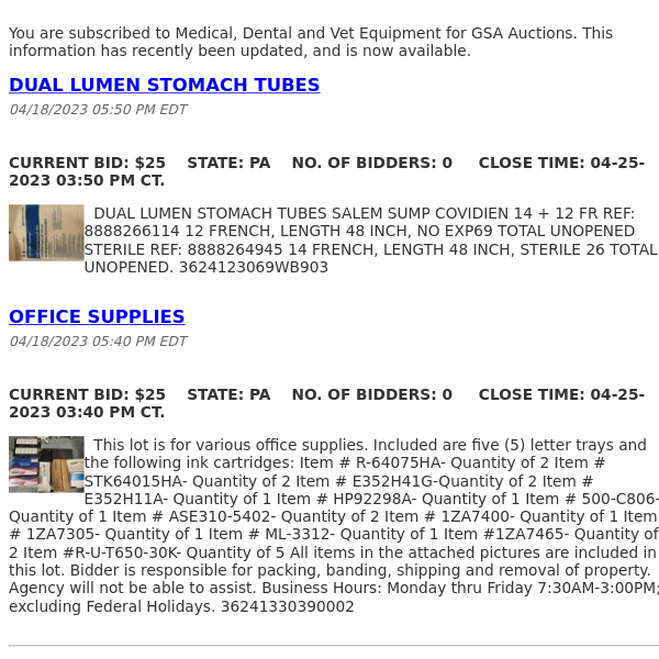 GSA Auctions Medical, Dental and Vet Equipment Update