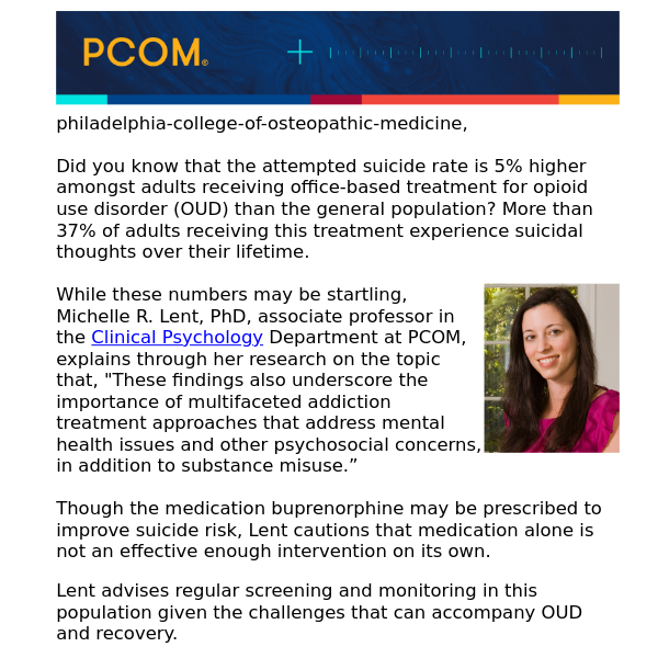 PCOM faculty shares research on suicide rates on those with Opioid Use Disorder