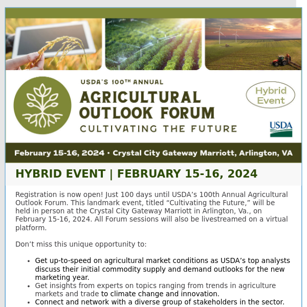 Register Today: USDA’s 100th Agricultural Outlook Forum