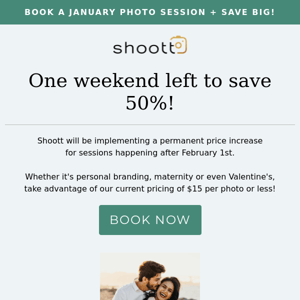 Book a January photo session + SAVE BIG before our prices increase! ❄️