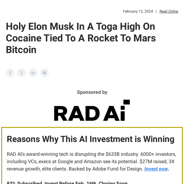 Holy Elon Musk In A Toga High On Cocaine Tied To A Rocket To Mars Bitcoin