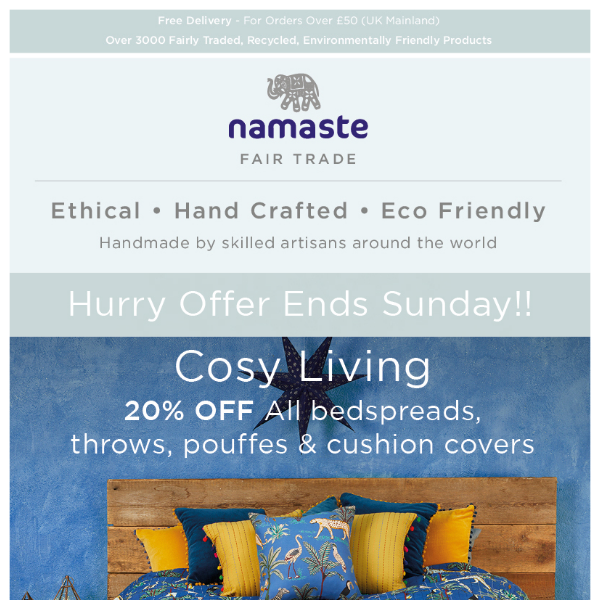 Offer EndsTomorrow - Cosy Living - 20% Off All bedspreads, throws, pouffes & cushion covers
