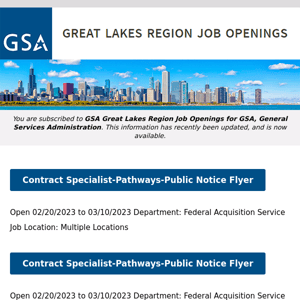 New/Current Job Opportunities in the GSA Great Lakes Region