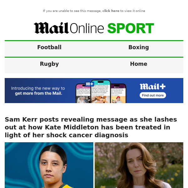 Sam Kerr posts revealing message as she lashes out at how Kate Middleton has been treated in light of her shock cancer diagnosis