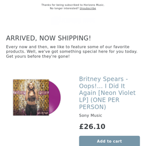 SHIPPING TODAY! BRITNEY SPEARS LIMITED COLOURED VINYL