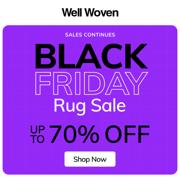 Sale continues! 70% off for Black Friday