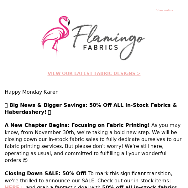 Flamingo Fabrics 🔥50% off ALL in-stock fabrics & haberdashery🔥