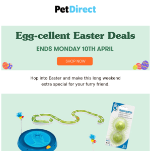Up to 30% off egg-stra special Easter treats & toys for your furry friends! 🐾🐣