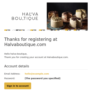 Thanks for registering at Halvaboutique.com