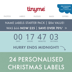 Hurry Tinyme! 80% OFF Labels Ends Midnight!